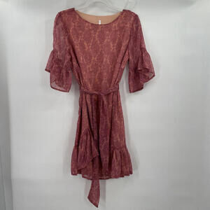 Women's Indikah Anthropologie Floral Pink Belted Dress Medium